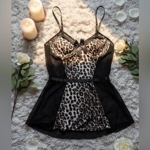 🆕 Leopard Print Lingerie/Chemise/Babydoll with Black Mesh/Sheer Accents
